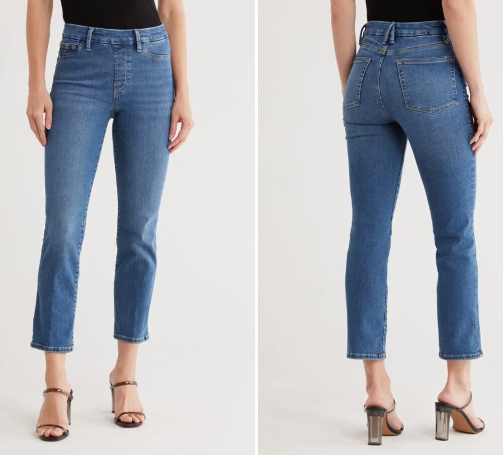 Good American Pull-On Straight Leg Jeans Medium Wash Jeans Indigo Blue Women's 4